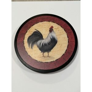 Rooster Lazy Susan 13in Round Glass Rotating Turntable Farmhouse Centerpiece